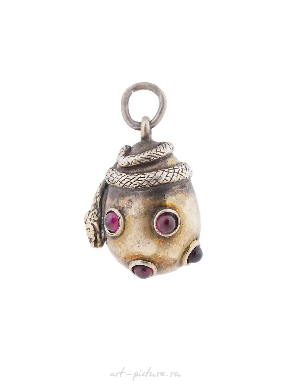 RUSSIAN 88 SILVER RUBY FIGURAL SNAKE EGG PENDANT — photo 4
