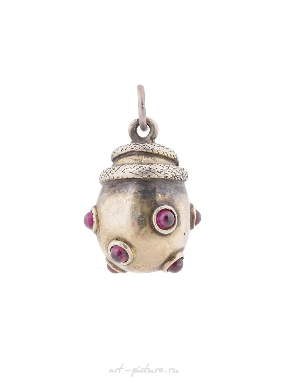 RUSSIAN 88 SILVER RUBY FIGURAL SNAKE EGG PENDANT — photo 3
