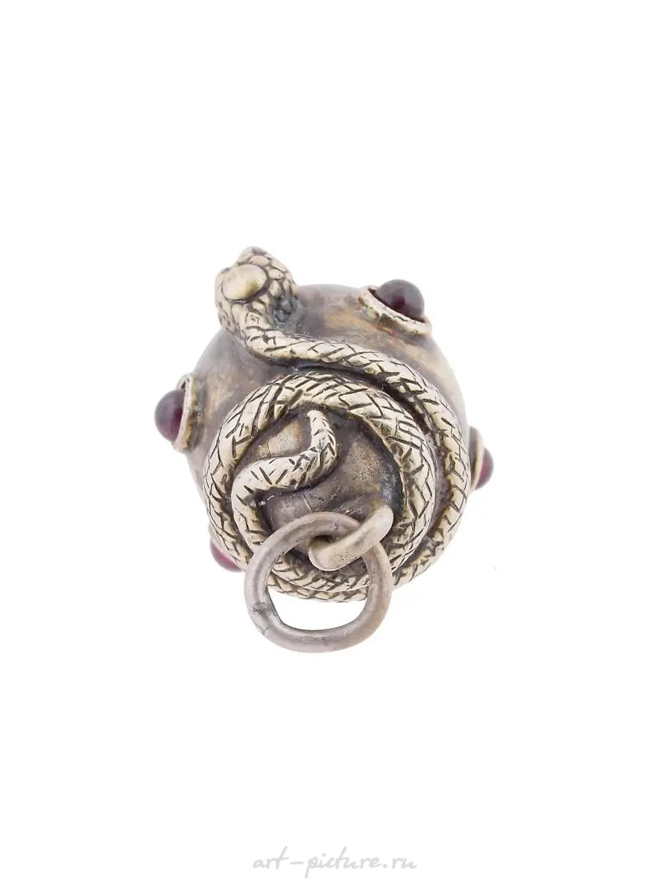 RUSSIAN 88 SILVER RUBY FIGURAL SNAKE EGG PENDANT — photo 5
