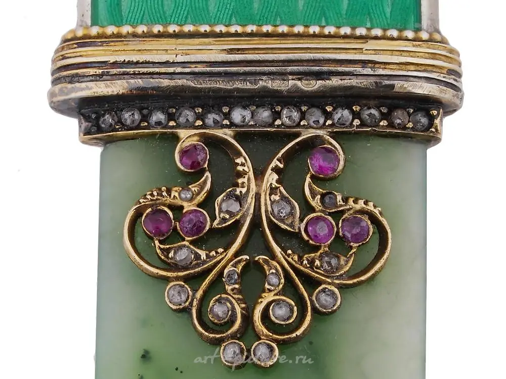 RUSSIAN SILVER JADE DIAMONDS LETTER OPENER KNIFE — photo 7