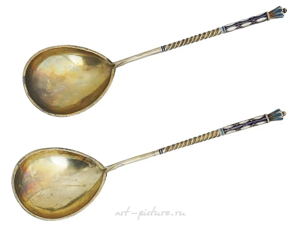 PAIR OF RUSSIAN SILVER AND CLOISONNE ENAMEL SPOON — photo 2