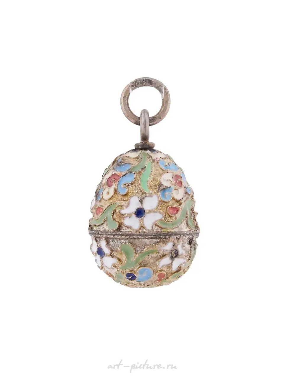 RUSSIAN SILVER GILT CLOISONNE ENAMEL EGG PENDANT — photo 3