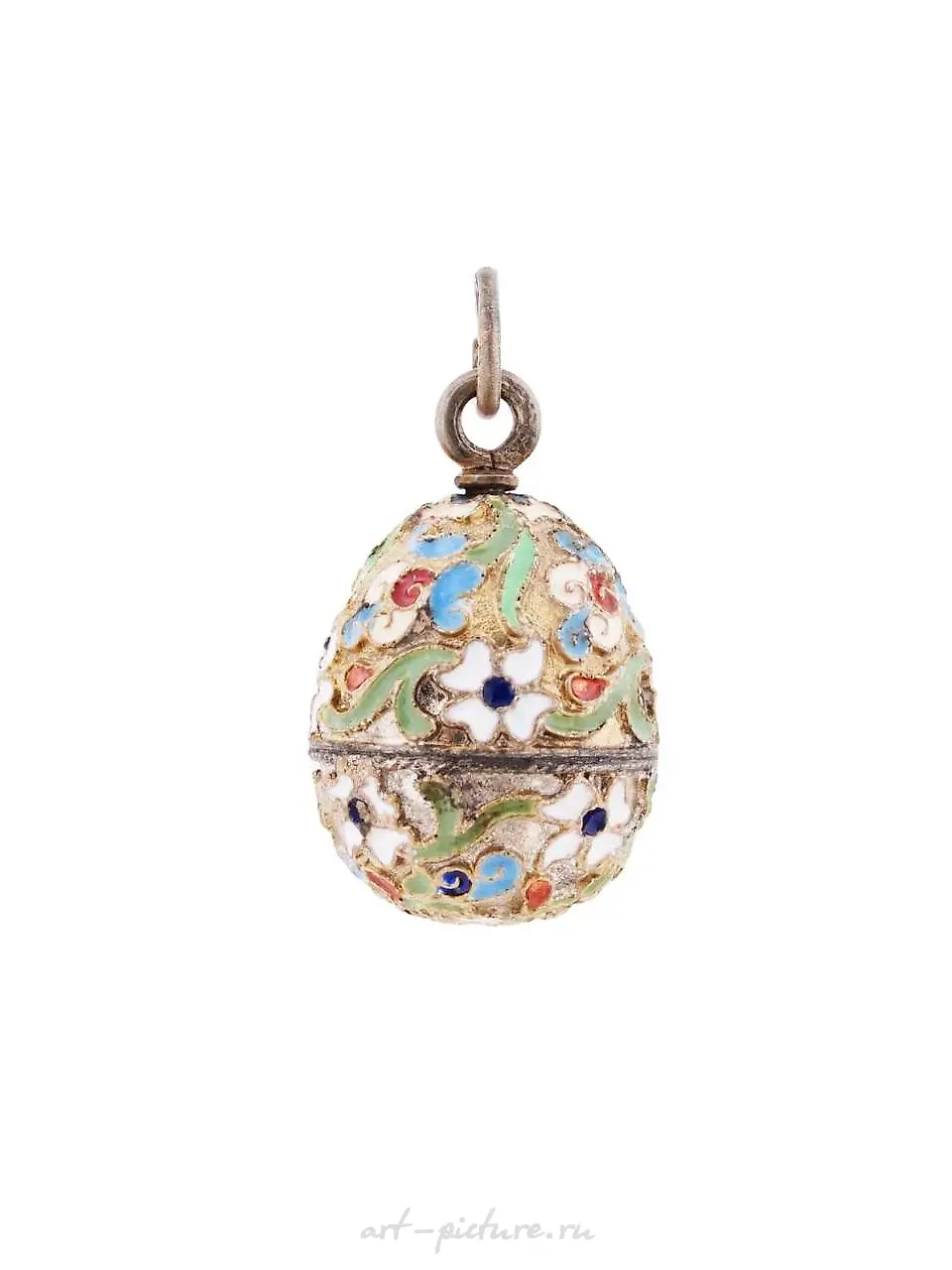 RUSSIAN SILVER GILT CLOISONNE ENAMEL EGG PENDANT
