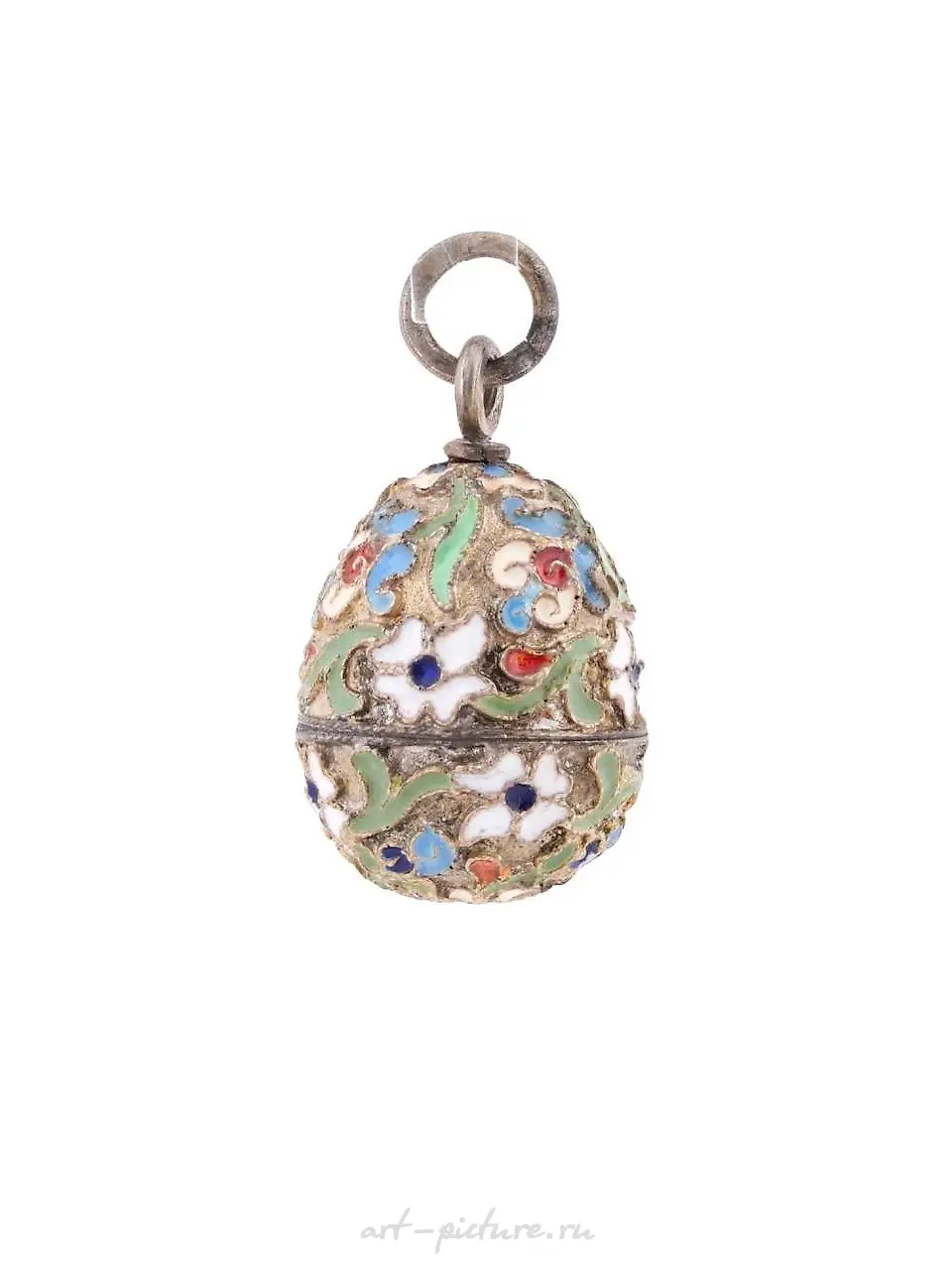 RUSSIAN SILVER GILT CLOISONNE ENAMEL EGG PENDANT — photo 2
