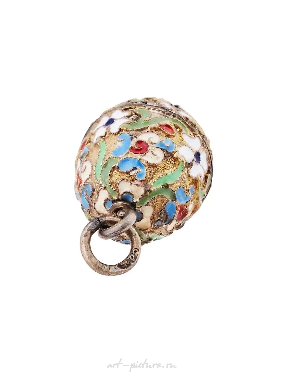 RUSSIAN SILVER GILT CLOISONNE ENAMEL EGG PENDANT — photo 4
