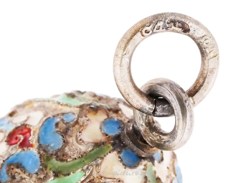 RUSSIAN SILVER GILT CLOISONNE ENAMEL EGG PENDANT — photo 6