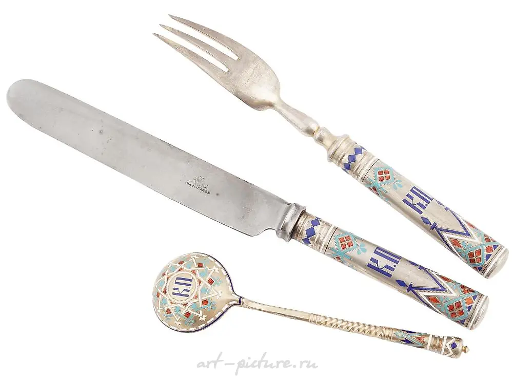 RUSSIAN SILVER CHAMPLEVE ENAMEL EGOIST SET 1875 — photo 2