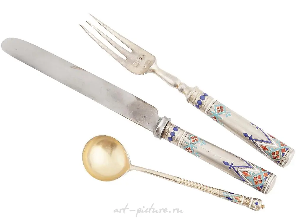 RUSSIAN SILVER CHAMPLEVE ENAMEL EGOIST SET 1875 — photo 3