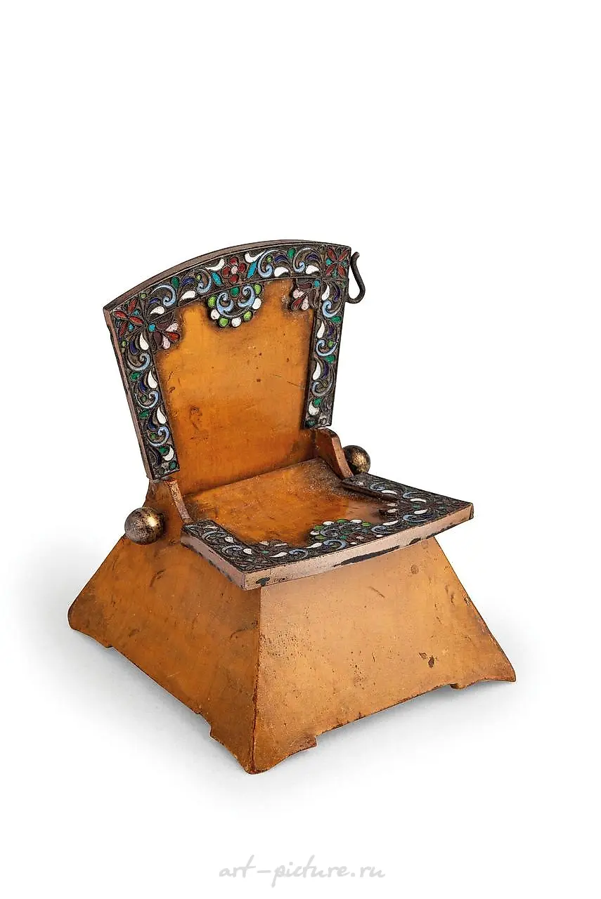 SALIERA A TRONO IN BIRCH WOOD, SILVER AND ENAMEL, SAN P...