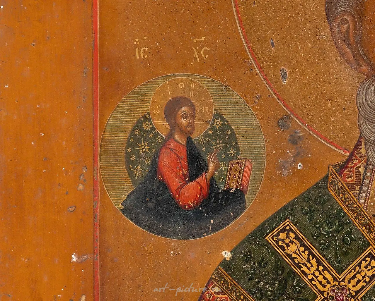 ОЧЕНЬ БОЛЬШАЯ И КРАСИВАЯ ИКОНА, ИЗОБРАЖАЮЩАЯ СВЯТОГО НИКОЛАЯ МЫРЛИКИЙСКОГО С СЕРЕБРЯНО-ЗОЛОТЫМ РИЗОМ — фото 3