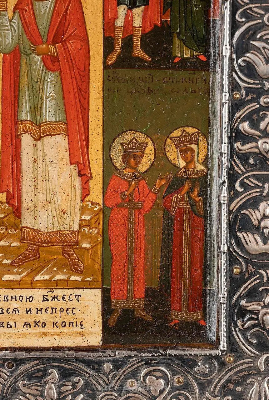 Икона, изящно расписанная, из нескольких частей, изображающая святых Николая и Андрея. — фото 6