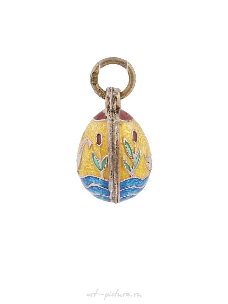 RUSSIAN 88 GILT SILVER GUILLOCHE ENAMEL EGG PENDANT — photo 2