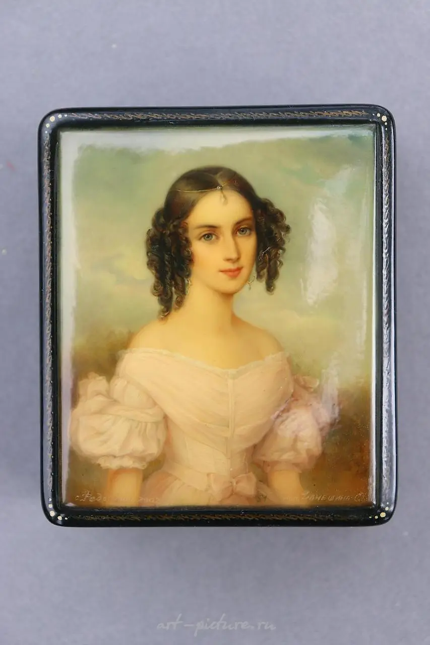 Наталья Пушкина-Гончарова (1812-1863), русская лаковая миниатюра Федоскино