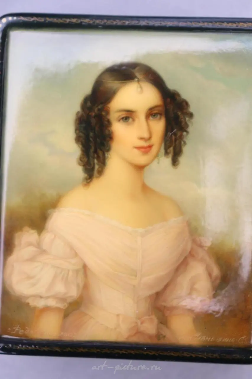 Наталья Пушкина-Гончарова (1812-1863), русская лаковая миниатюра Федоскино — фото 5