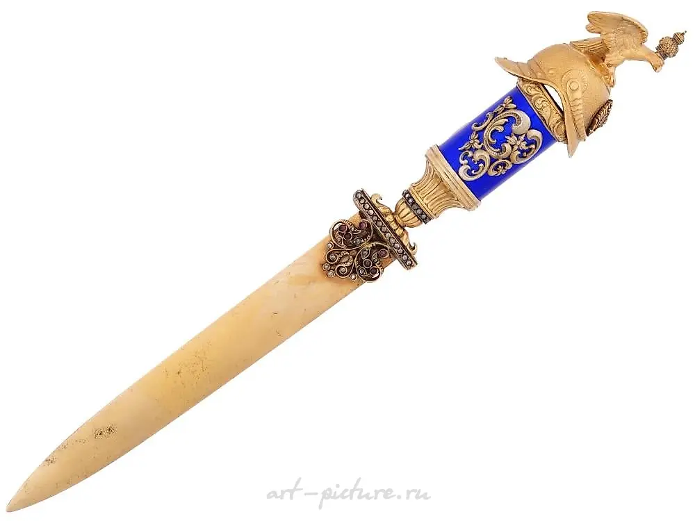 RUSSIAN GILT SILVER GEMSTONE LETTER OPENER KNIFE — photo 4