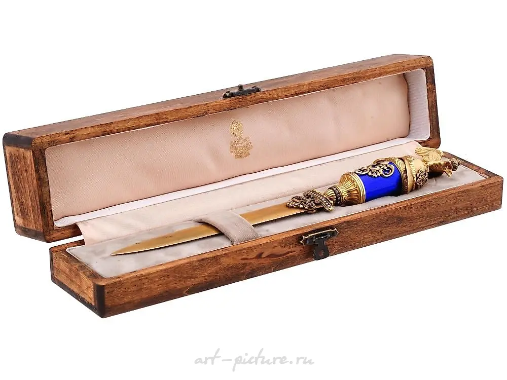 RUSSIAN GILT SILVER GEMSTONE LETTER OPENER KNIFE