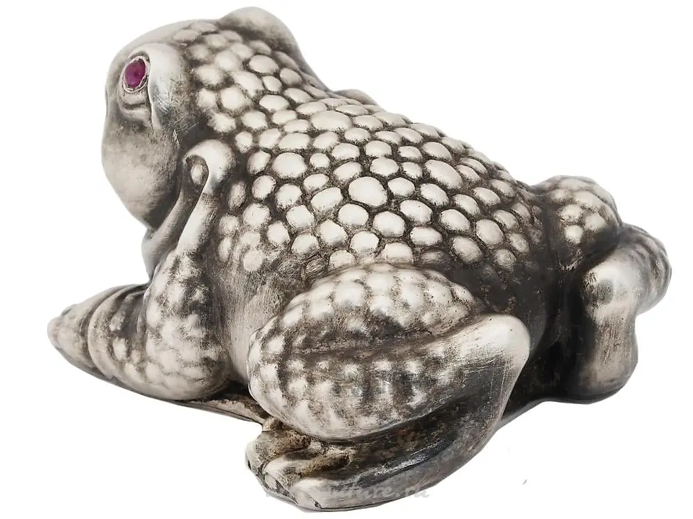 RUSSIAN SILVER FROG FIGURINE WITH GARNET EYES — photo 2