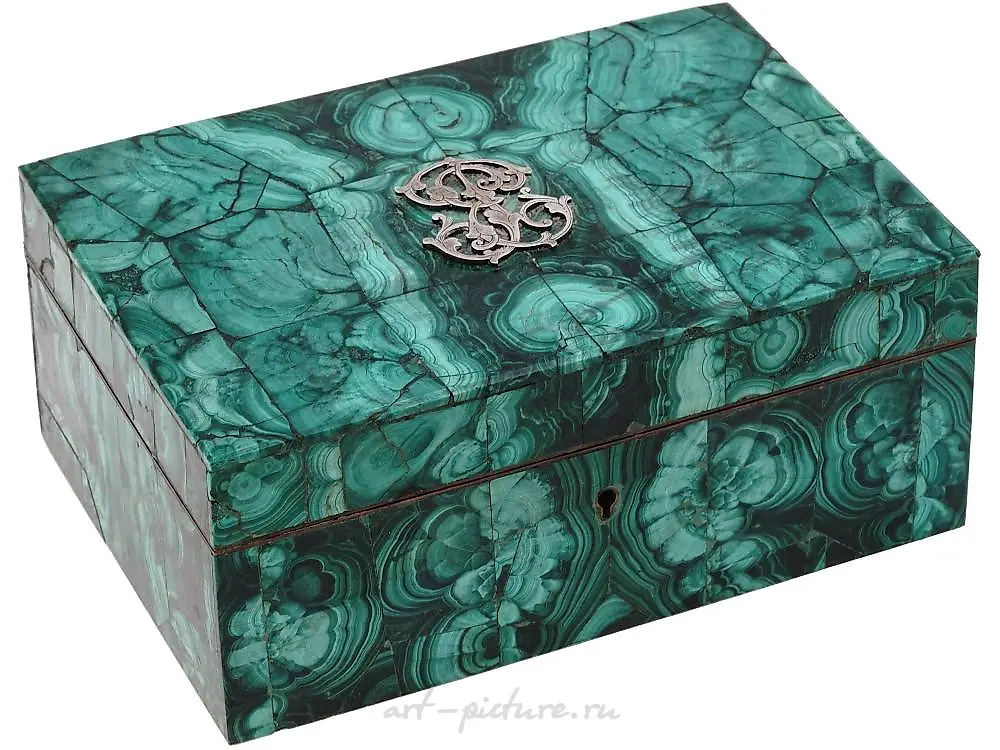ANTIQUE RUSSIAN FIGURAL GILT BRONZE MALACHITE BOX