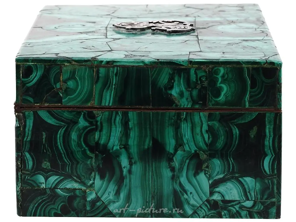 ANTIQUE RUSSIAN FIGURAL GILT BRONZE MALACHITE BOX — photo 10