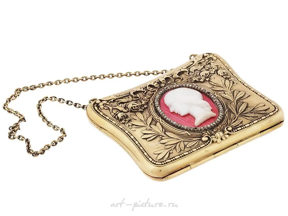 RUSSIAN SILVER AND CAMEO AGATE DIAMONDS COIN PURSE — photo 4