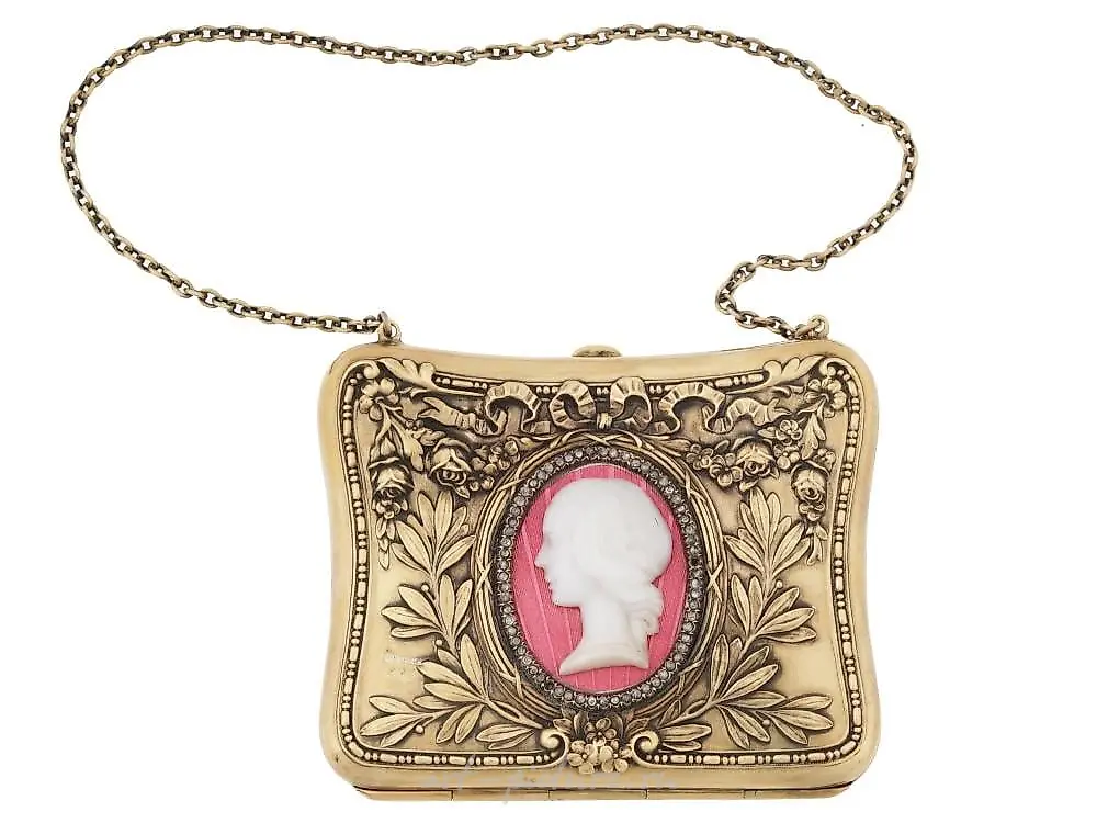 RUSSIAN SILVER AND CAMEO AGATE DIAMONDS COIN PURSE — photo 11