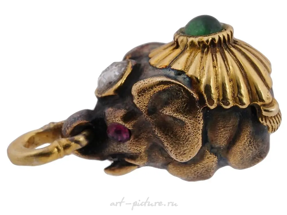 RUSSIAN GILT SILVER GEMSTONE ELEPHANT EGG PENDANT — photo 4