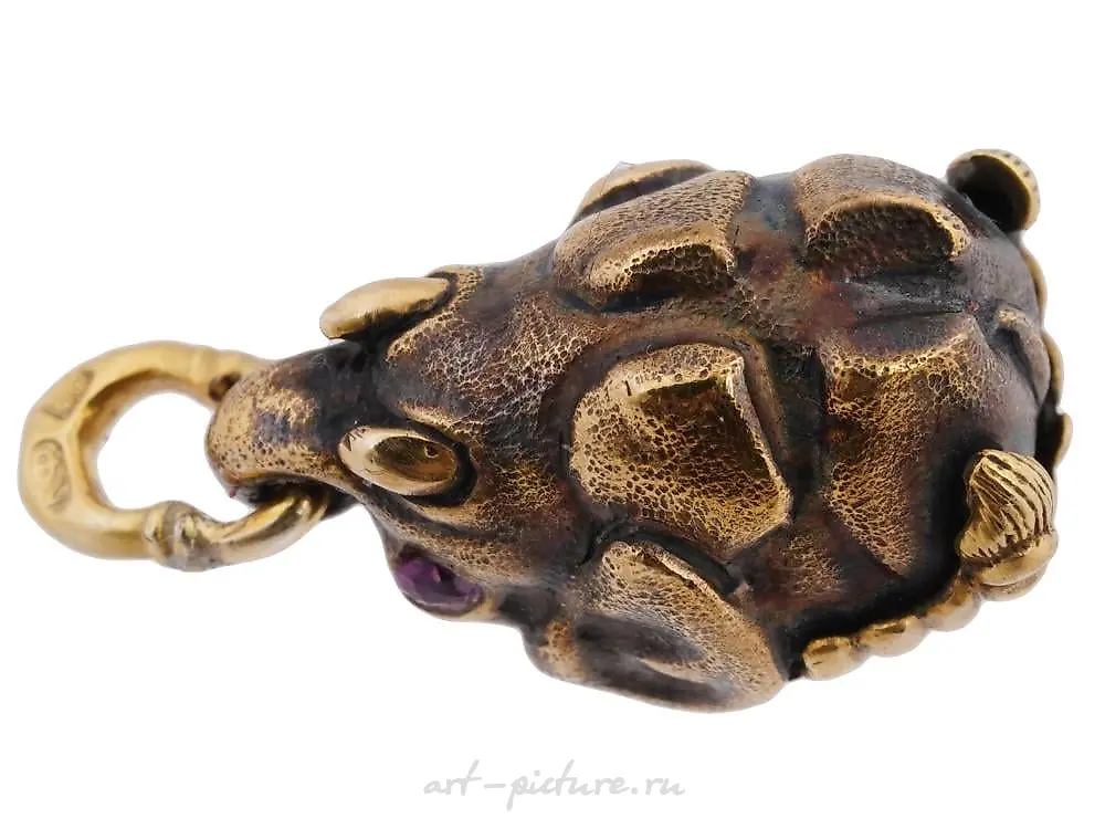 RUSSIAN GILT SILVER GEMSTONE ELEPHANT EGG PENDANT — photo 2