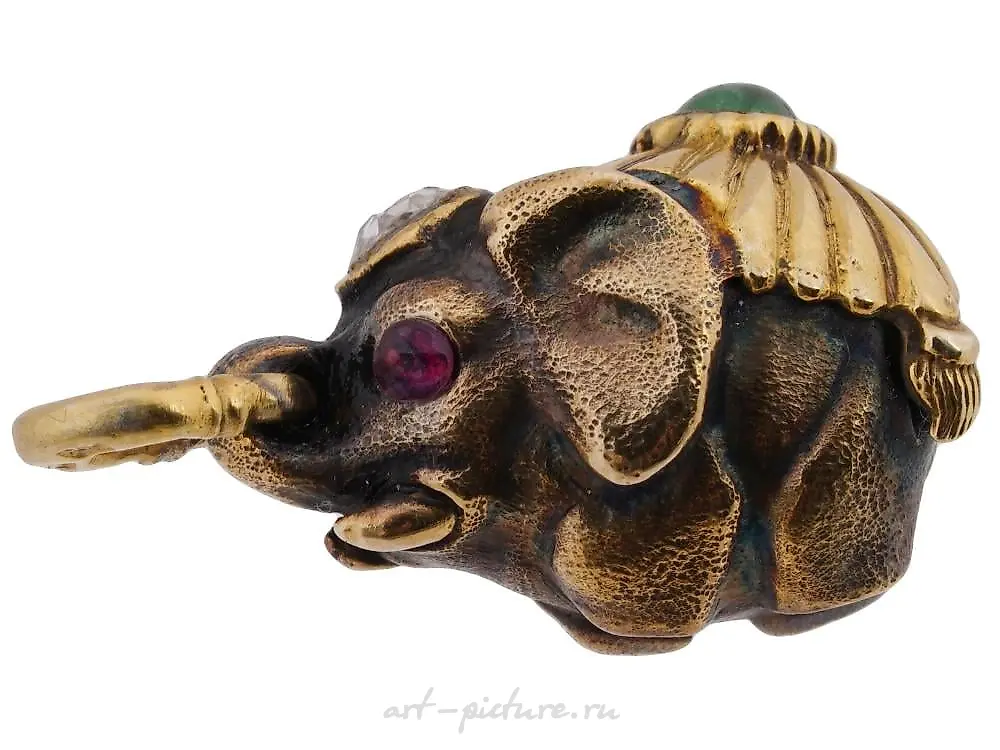 RUSSIAN GILT SILVER GEMSTONE ELEPHANT EGG PENDANT — photo 7