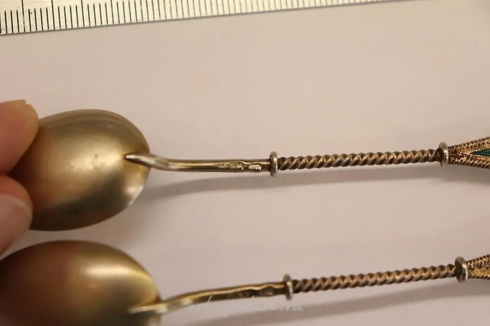 Karl Faberge pair of silver gilded tea spoons with unique tr... — photo 5