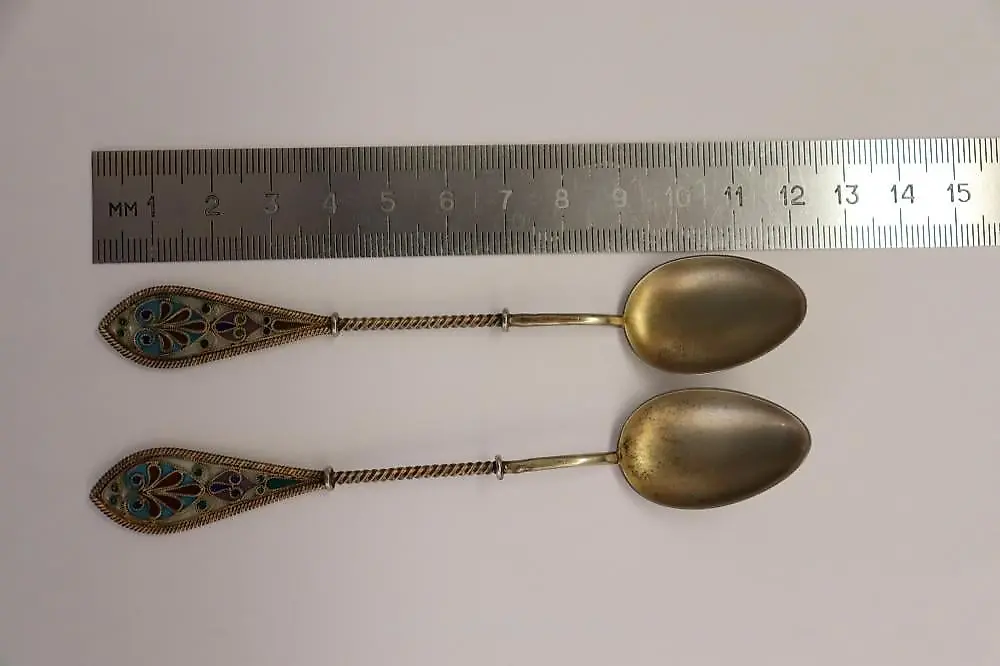 Karl Faberge pair of silver gilded tea spoons with unique tr... — photo 9