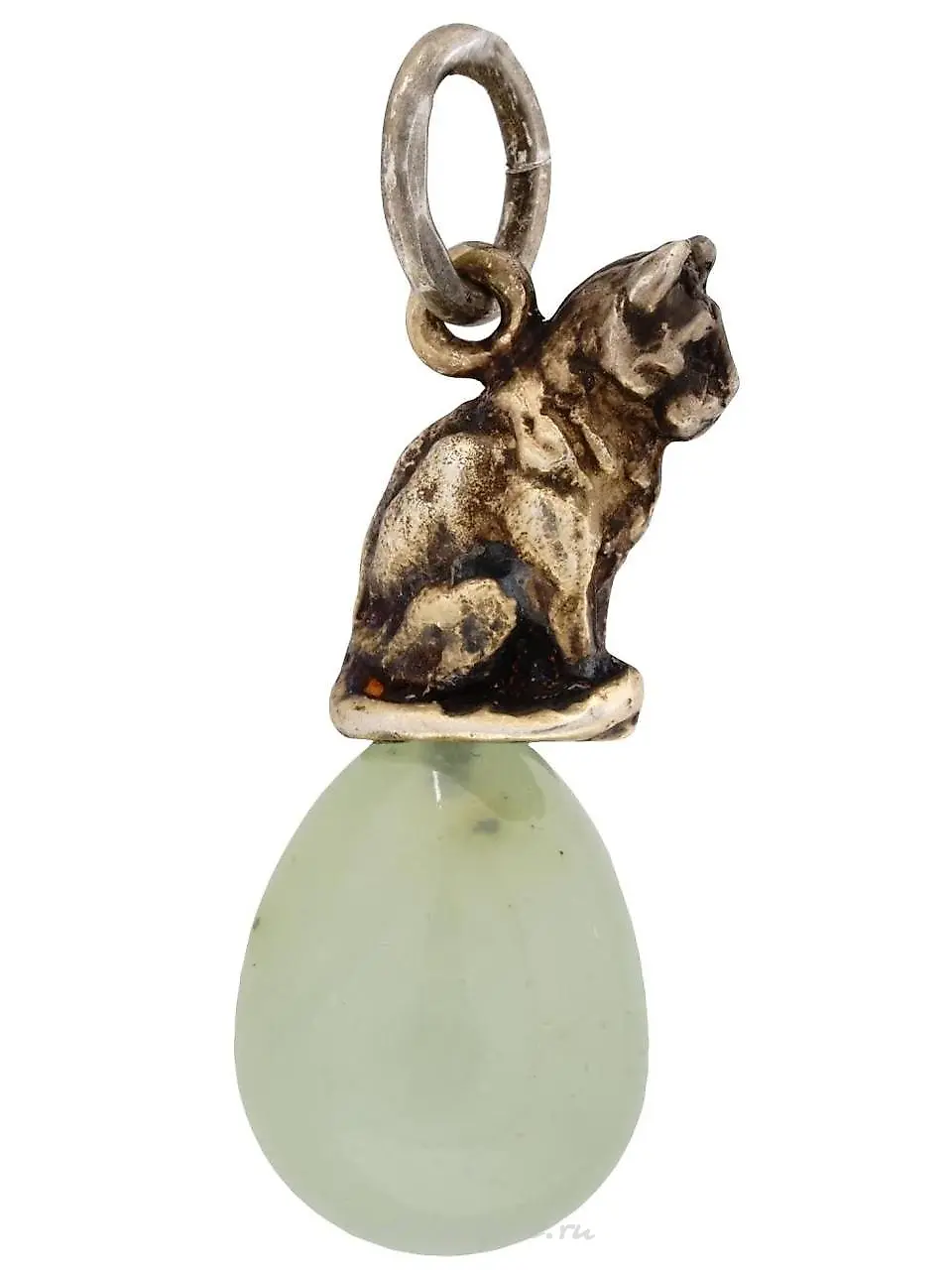 IMPERIAL RUSSIAN SILVER JADE ELEPHANT EGG PENDANT — photo 4