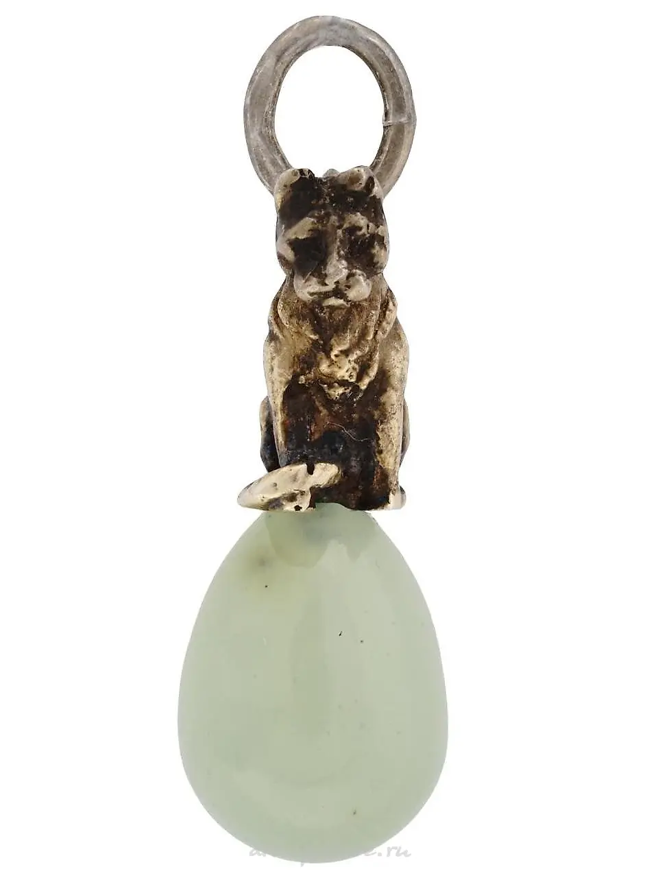 IMPERIAL RUSSIAN SILVER JADE ELEPHANT EGG PENDANT — photo 2