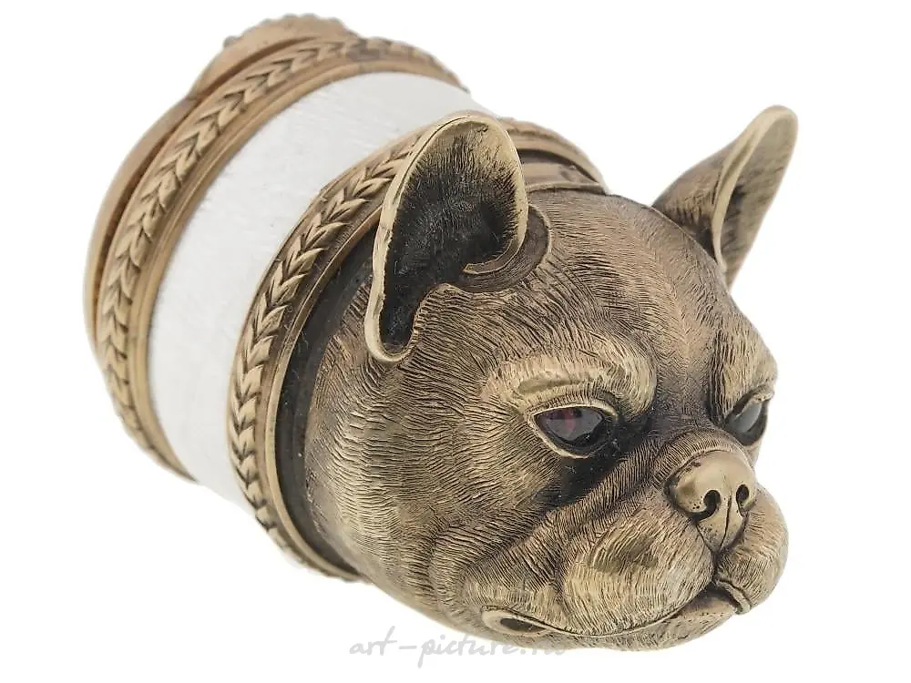 RUSSIAN 84 GILT SILVER ENAMEL BULL DOG SNUFF BOX — photo 4