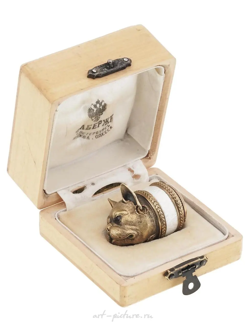 RUSSIAN 84 GILT SILVER ENAMEL BULL DOG SNUFF BOX