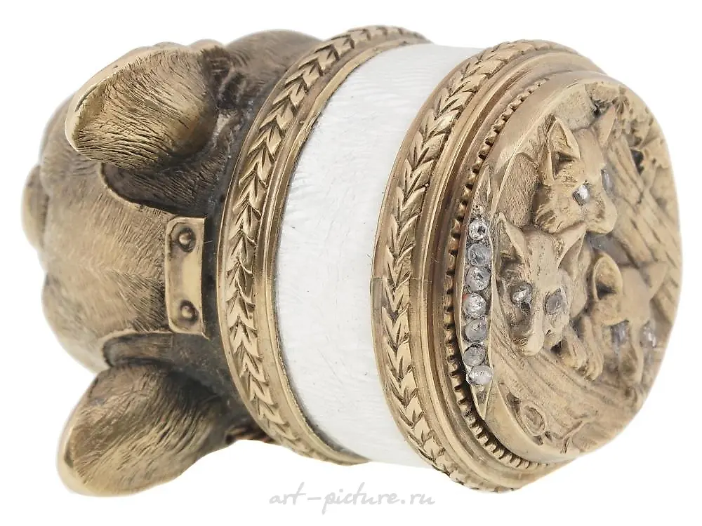 RUSSIAN 84 GILT SILVER ENAMEL BULL DOG SNUFF BOX — photo 8