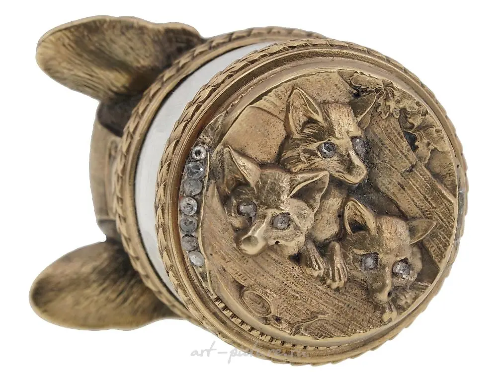 RUSSIAN 84 GILT SILVER ENAMEL BULL DOG SNUFF BOX — photo 6