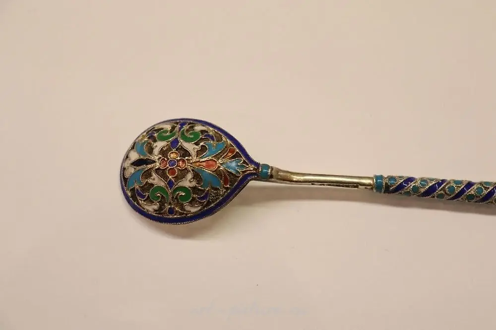 Silver Spoon - Champlevé enamel 84 silver mark "BC", Imperial... — photo 4