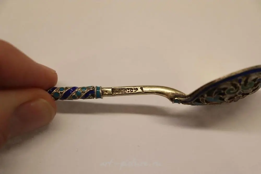 Silver Spoon - Champlevé enamel 84 silver mark "BC", Imperial... — photo 3