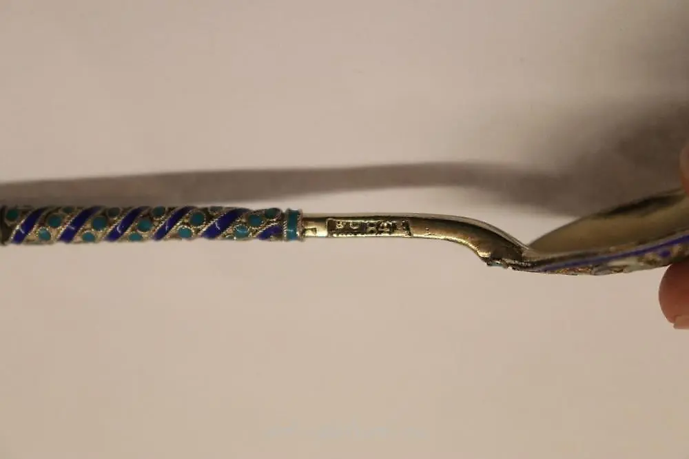 Silver Spoon - Champlevé enamel 84 silver mark "BC", Imperial... — photo 2