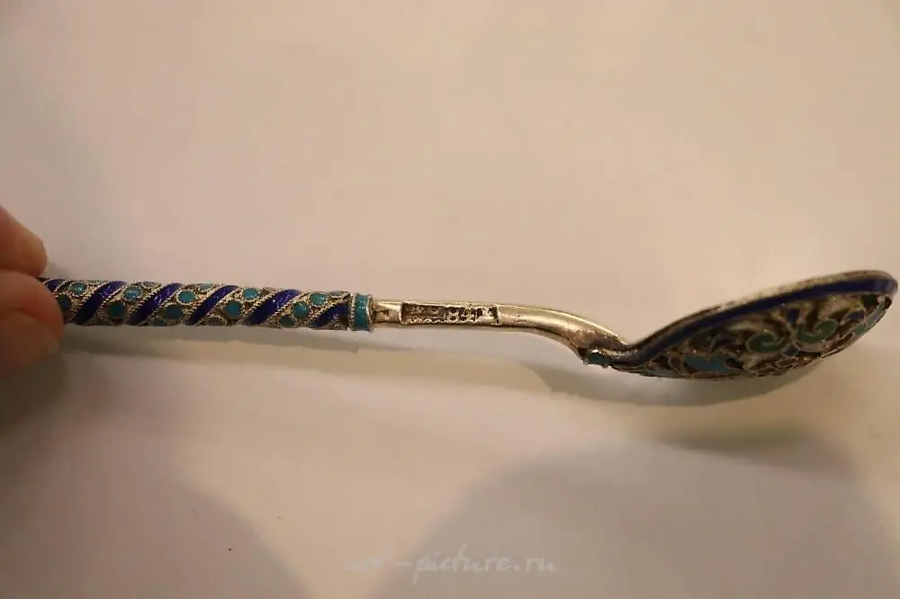 Silver Spoon - Champlevé enamel 84 silver mark "BC", Imperial... — photo 5