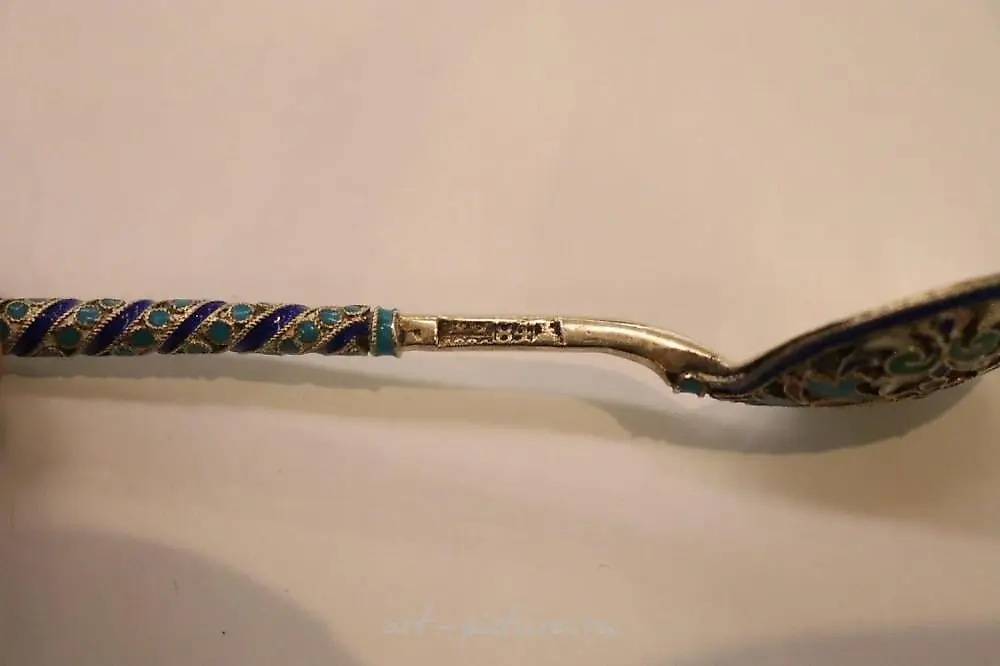 Silver Spoon - Champlevé enamel 84 silver mark "BC", Imperial... — photo 8