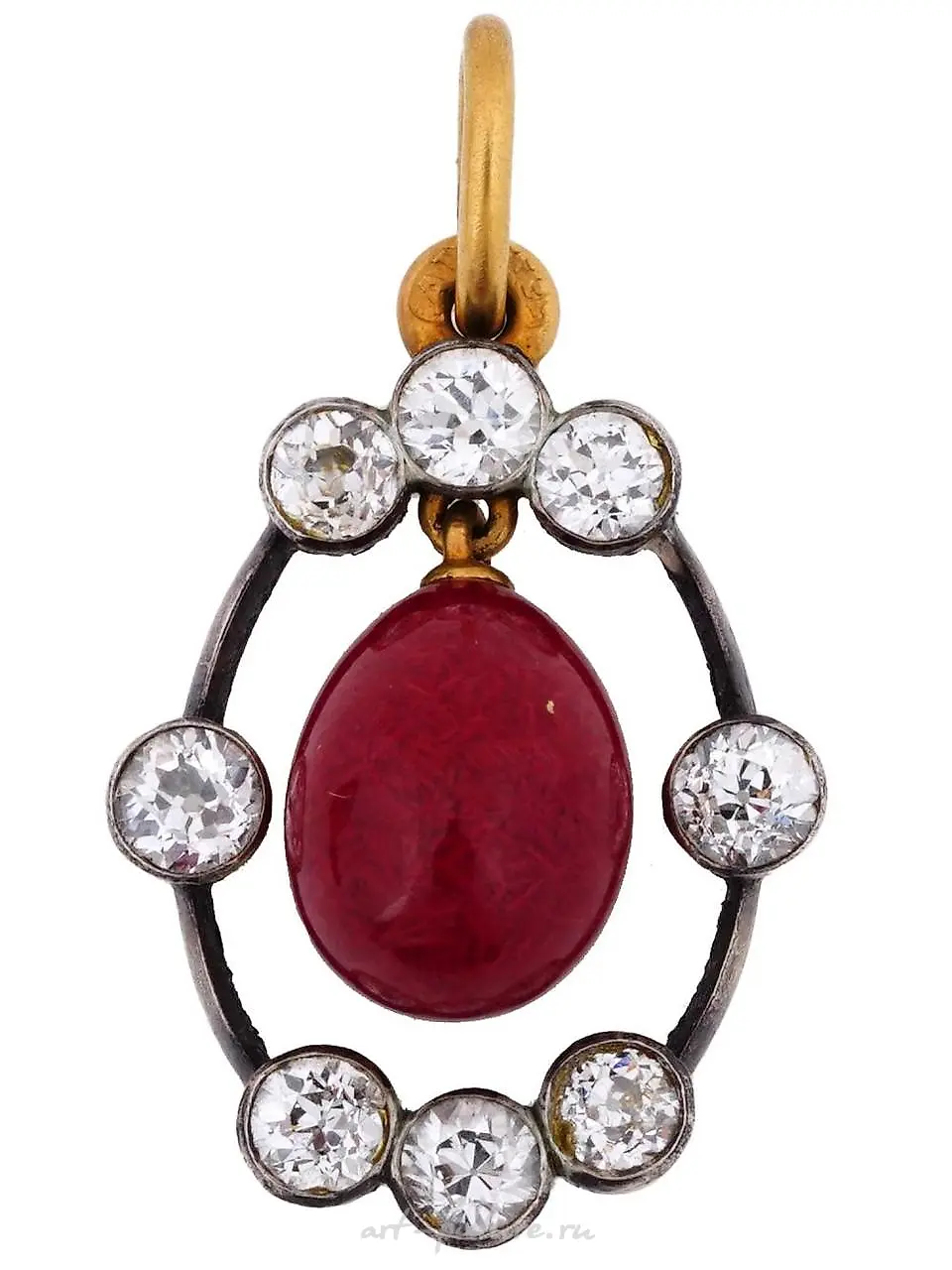 RUSSIAN SILVER GOLD EGG SHAPED PURPURIN PENDANT — photo 2