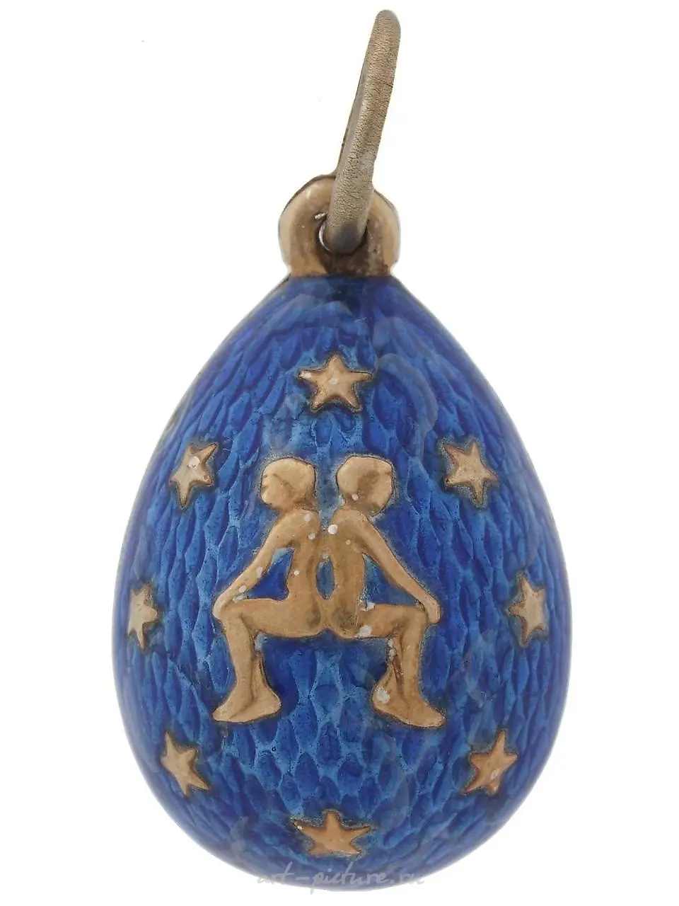 RUSSIAN GILT SILVER ENAMEL ZODIAC EGG PENDANT