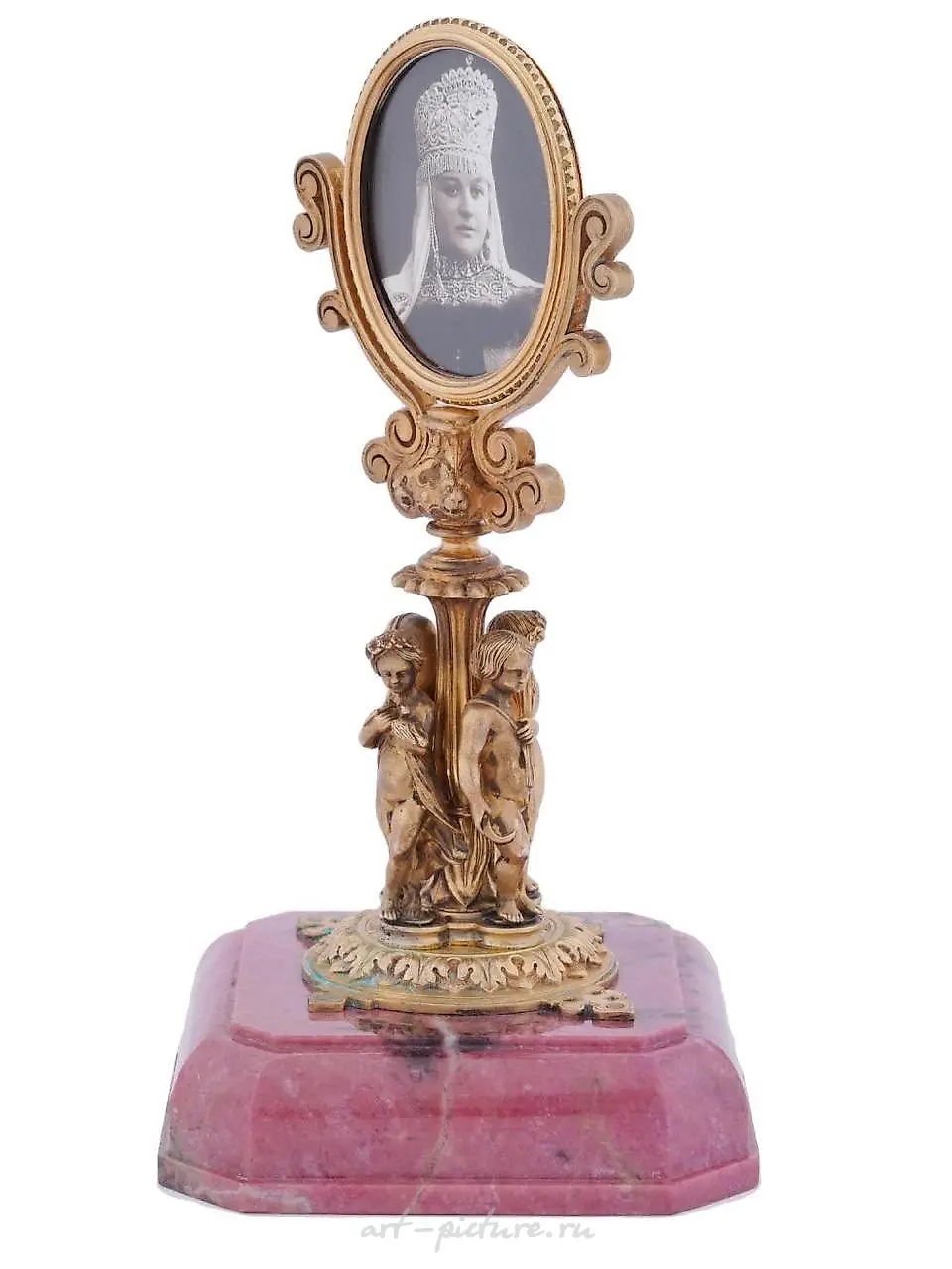 RUSSIAN 88 GILT SILVER FRAME ON RHODONITE PEDESTAL — photo 2