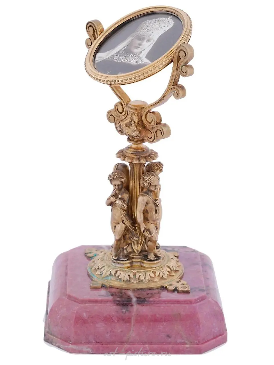 RUSSIAN 88 GILT SILVER FRAME ON RHODONITE PEDESTAL — photo 5