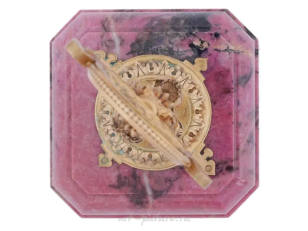 RUSSIAN 88 GILT SILVER FRAME ON RHODONITE PEDESTAL — photo 6