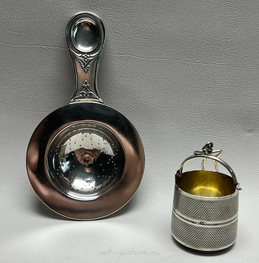 Two Continental Sterling Silver Tea Strainers, 3.3 ozt
