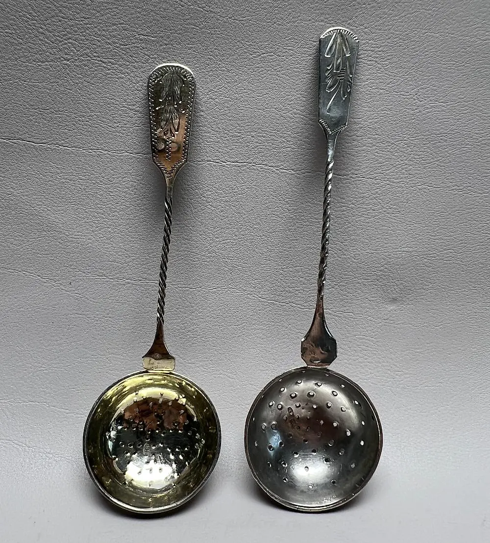 Two Imperial Russian 84-Silver Tea Strainers, 3.3 ozt