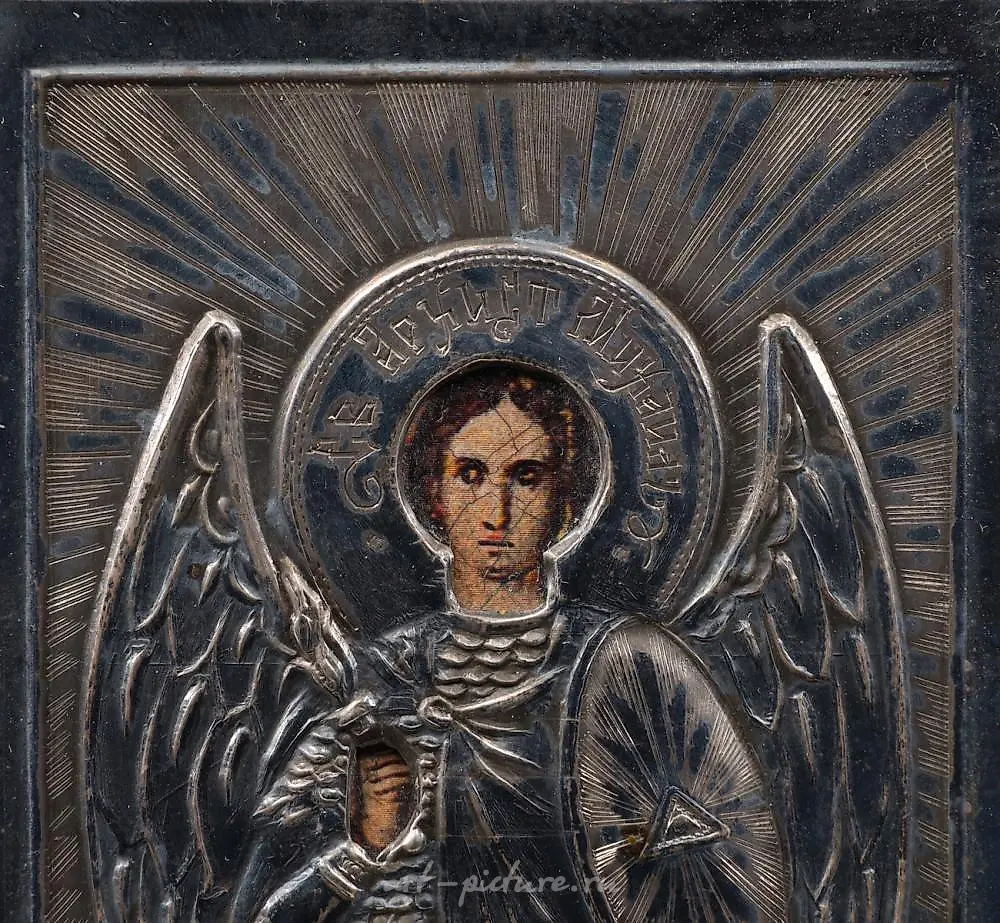 19th century photolithograph mounted Russian icon with silver ... — photo 2