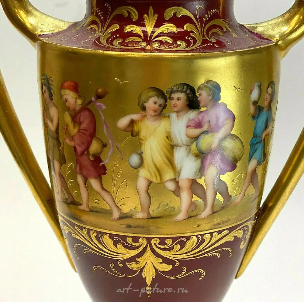 Роскошная ваза ручной работы из фарфора с ручками, около 1920 года — фото 2